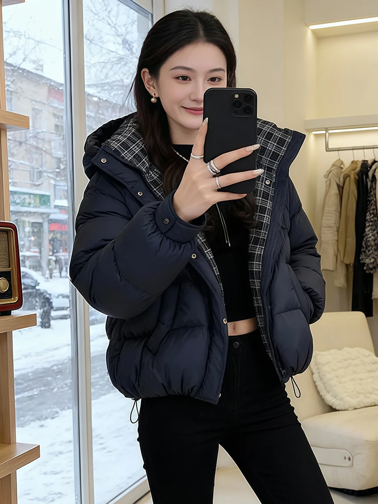 

Women's Thiened down Jaet Stand Collar Fce Lined Windproof Winter Coat Korean Sle Long Sve Zipper Closure C...