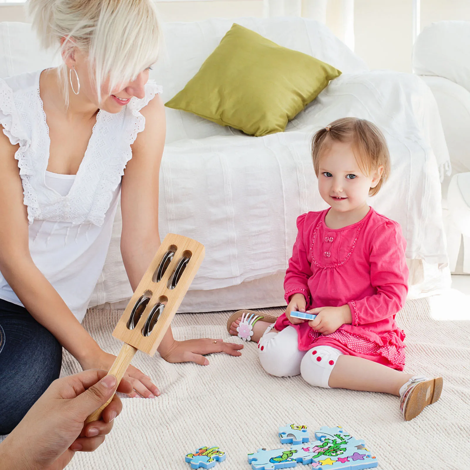 

Bell Board Wipe Kids Jingle Bells Toys Musical Instruments Therapy Wooden Percussion Kit Hand Shaker Bell Set Smooth Safe Play