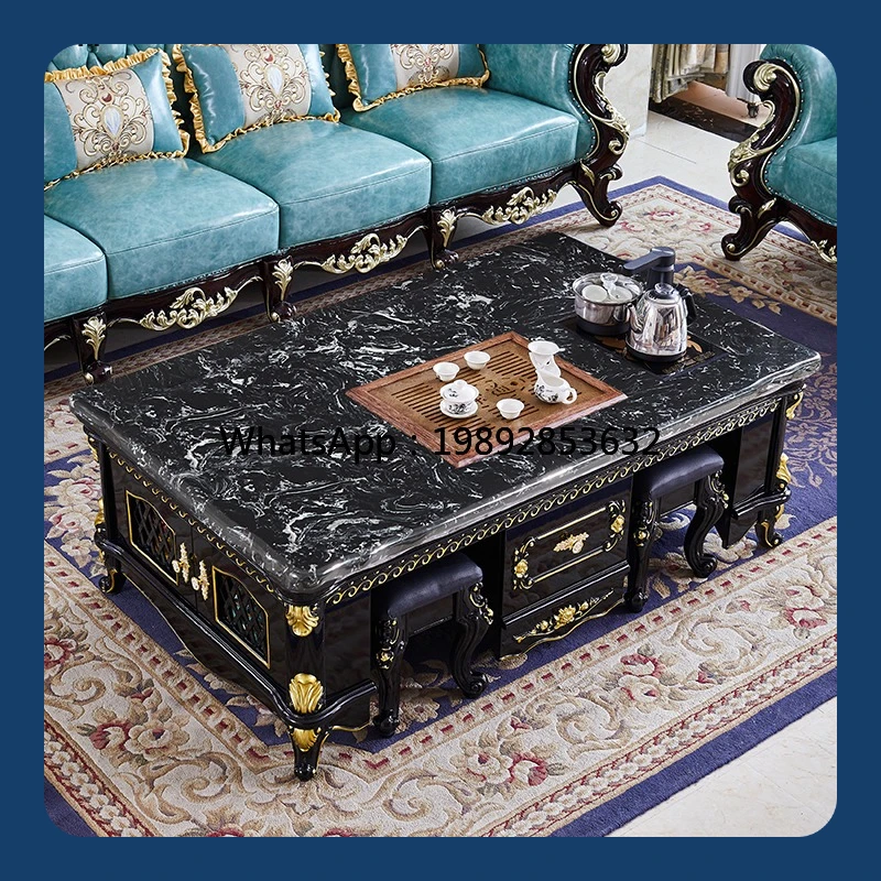 AB Marble Kung Fu Tea Table Living Room Solid Wood Automatic Water Feeding Ebony Tea Table