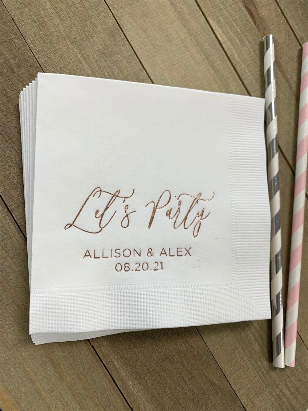 

50PCS Personalized Napkins Wedding Napkins Custom Monogram Let’s Party Rehearsal Dinner Beverage Cocktail Luncheon Dinner Guest