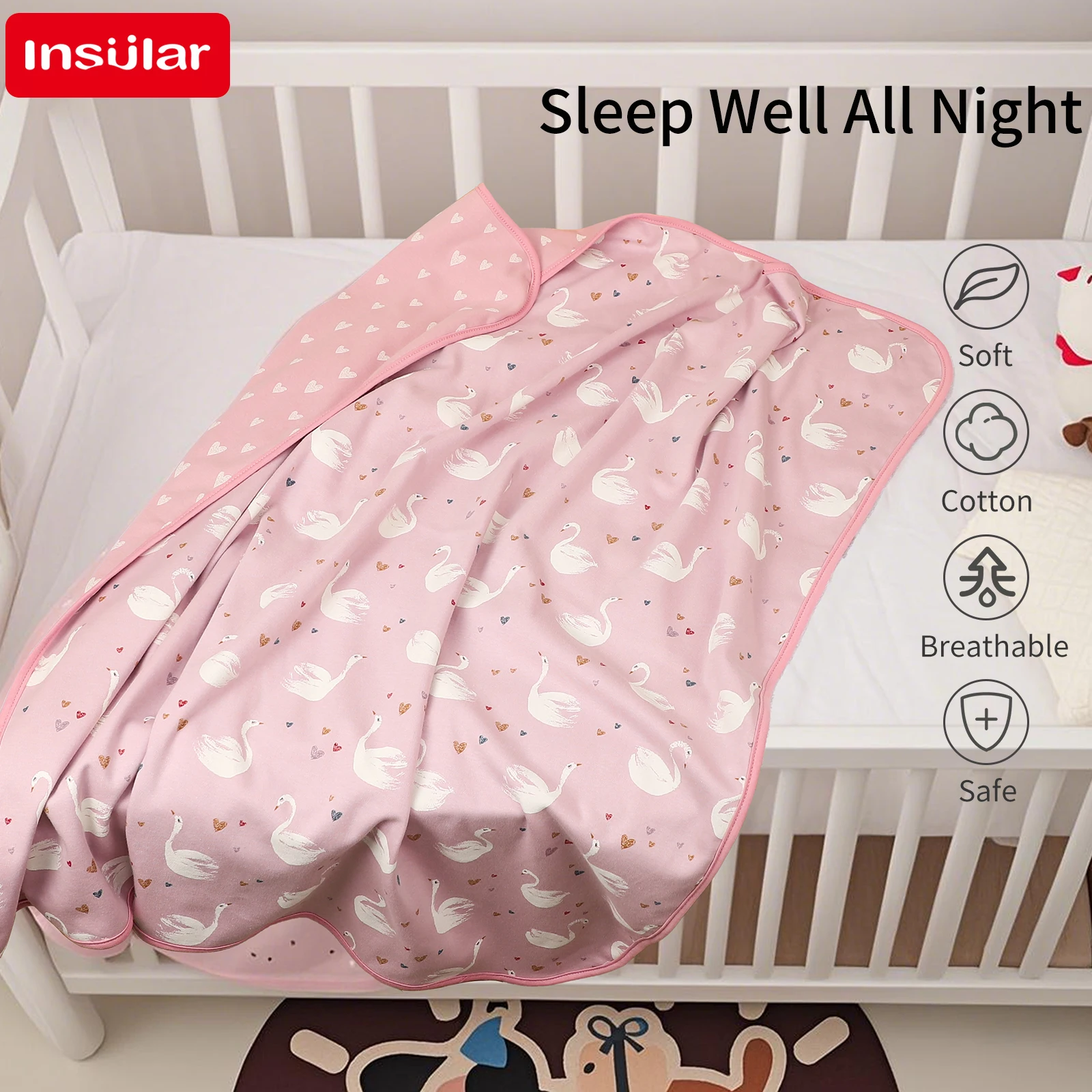 

INSULAR детское одеяло для сна, дышащее детское одеяло, 2-слойное одеяло для пеленания, приятное для кожи детское мягкое покрывало, 100% хлопок, От 1 до 3 лет