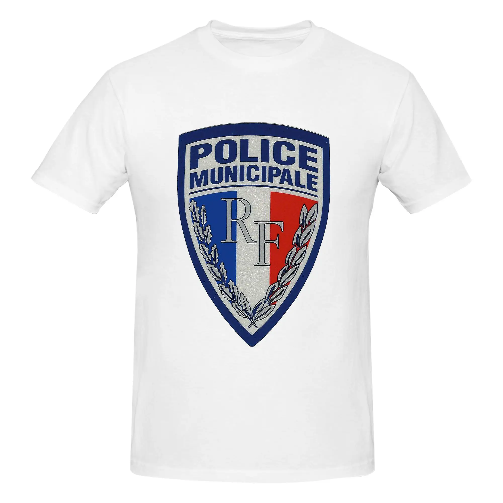French Municipal Police Insignia Men T-Shirt Double Sided Oversized T Shirts Men's O-Neck Cotton Tees Short Summer Male