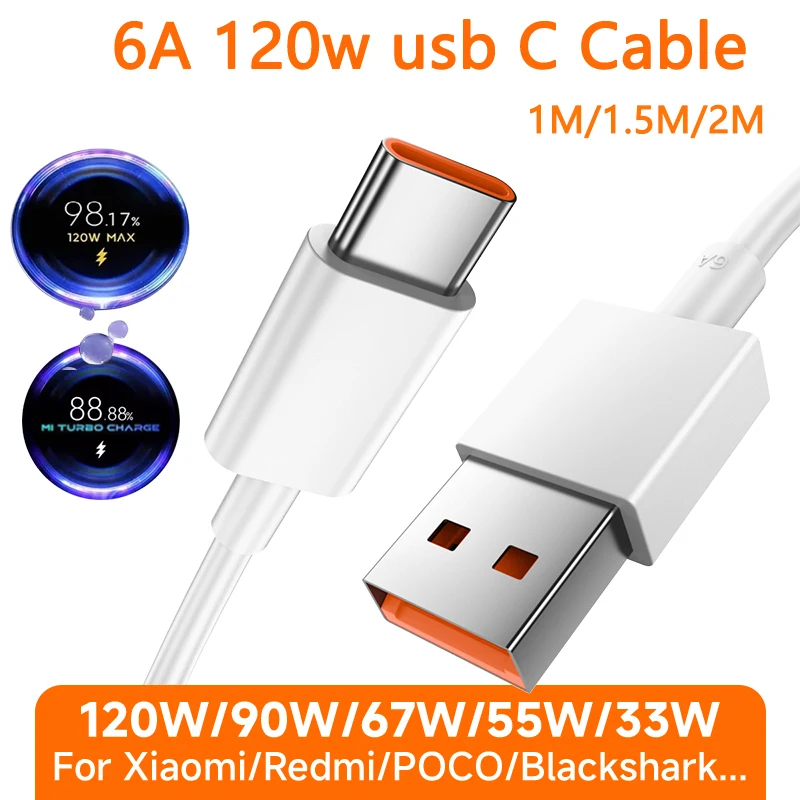 120W USB C Fast Charging Cable For Xiaomi 15 14 13 Pro Ultra