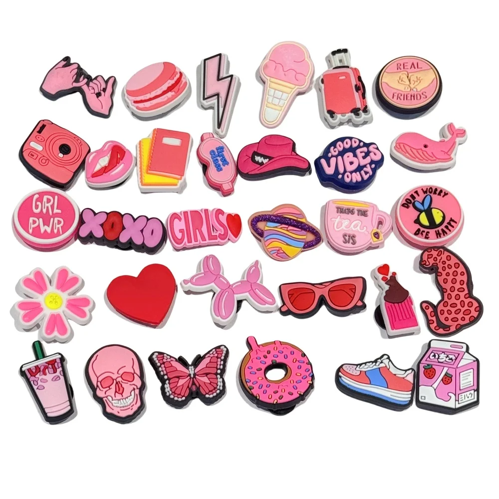 5-31 Uds GRL PWR mariposa Donut cámara maleta Macaron helado PVC Rosa adornos para zapatos niñas sandalia calzado para jardín Decoración