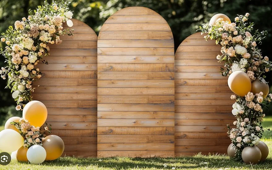 البني نسيج خشبي غطاء قوس خلفية عيد ميلاد الزفاف خلفية ريفي مزرعة حفلة استوديو الصور عرض الطفل كشك على الوجهين