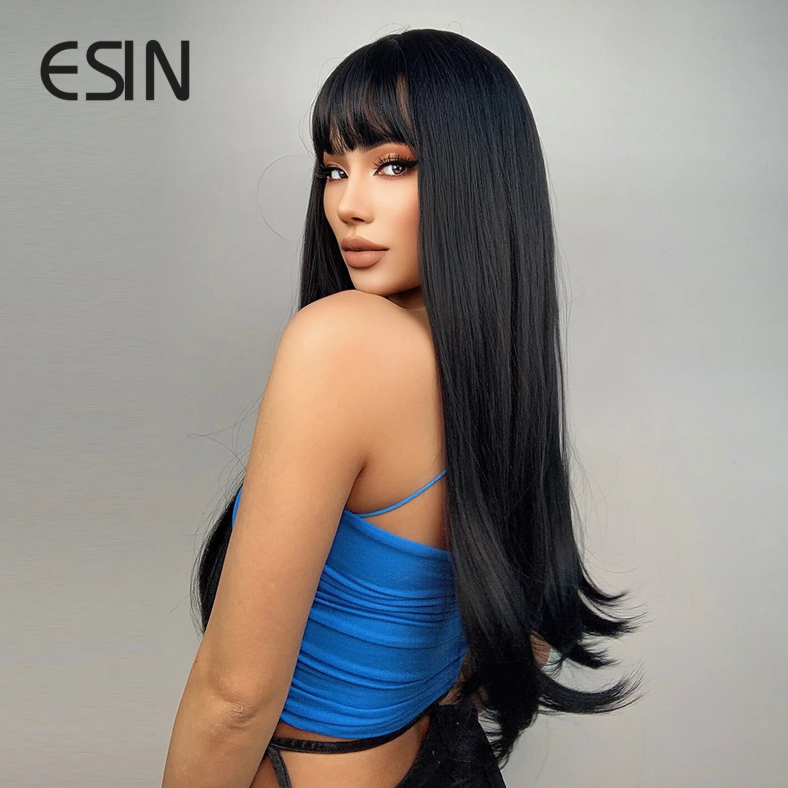 ESIN Synthetic Wigs Black Wigs for Women Long Straight Wigs with Bangs Heat Resistant Fiber DailyCosplay Party  Natural looking