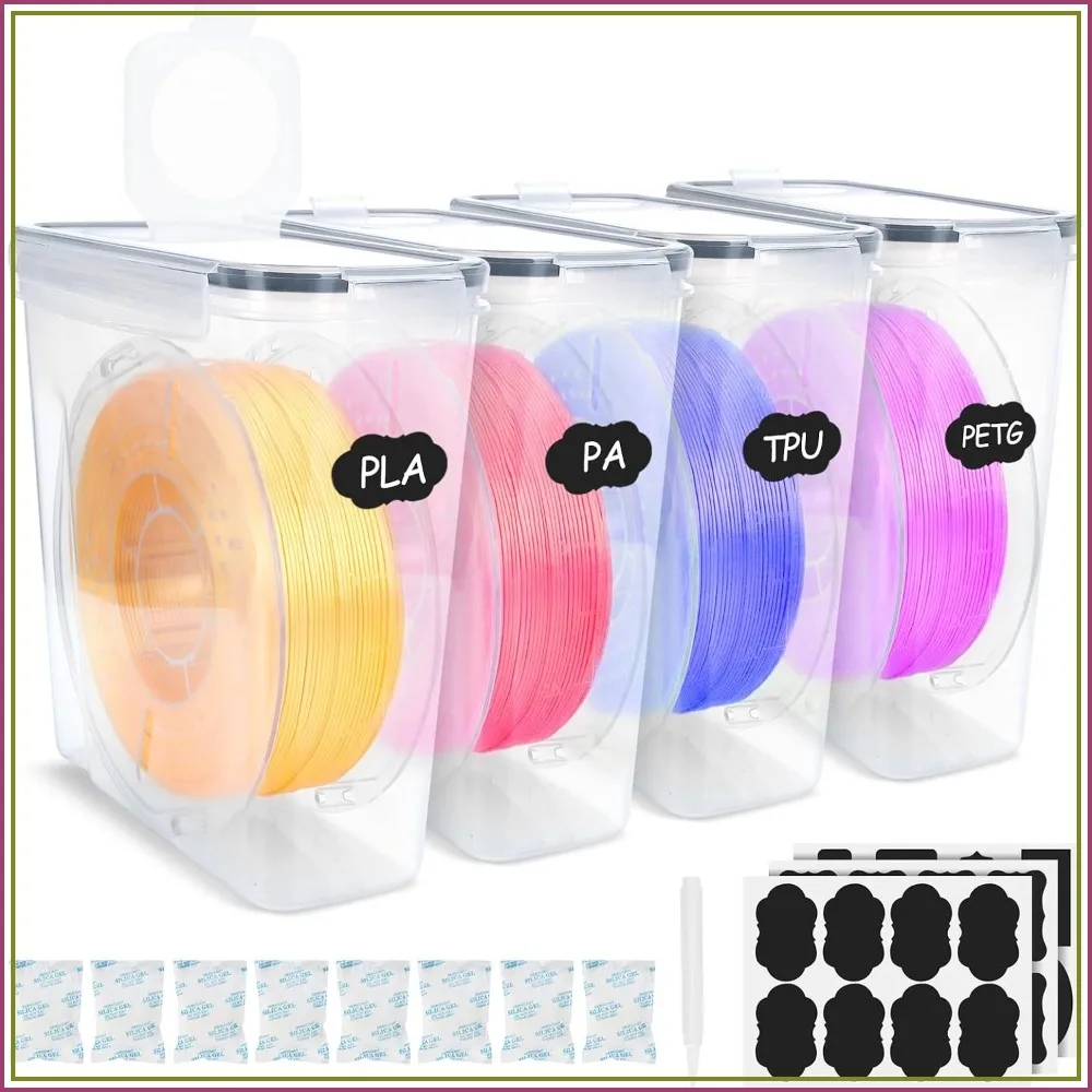 

Filament Storage Box Kit - 4 Pack, Sealed & Waterproof, 4.0L with Desiccant & Labels