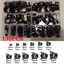 130PCS 6-17mm Spring Band Type Action Fuel Line Silicone Vacuum Hose Pipe Clamp Low Pressure Air Clip Fasteners Assortment Kit