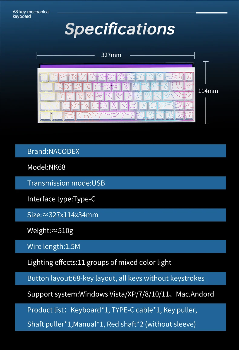 AJAZZ NK68-68% Konfigurierbare Kabelgebundene Mechanische Tastatur, mit RGB-Beleuchtung, Hot-Swap-fähige Gaming-Tastatur – Detail 12