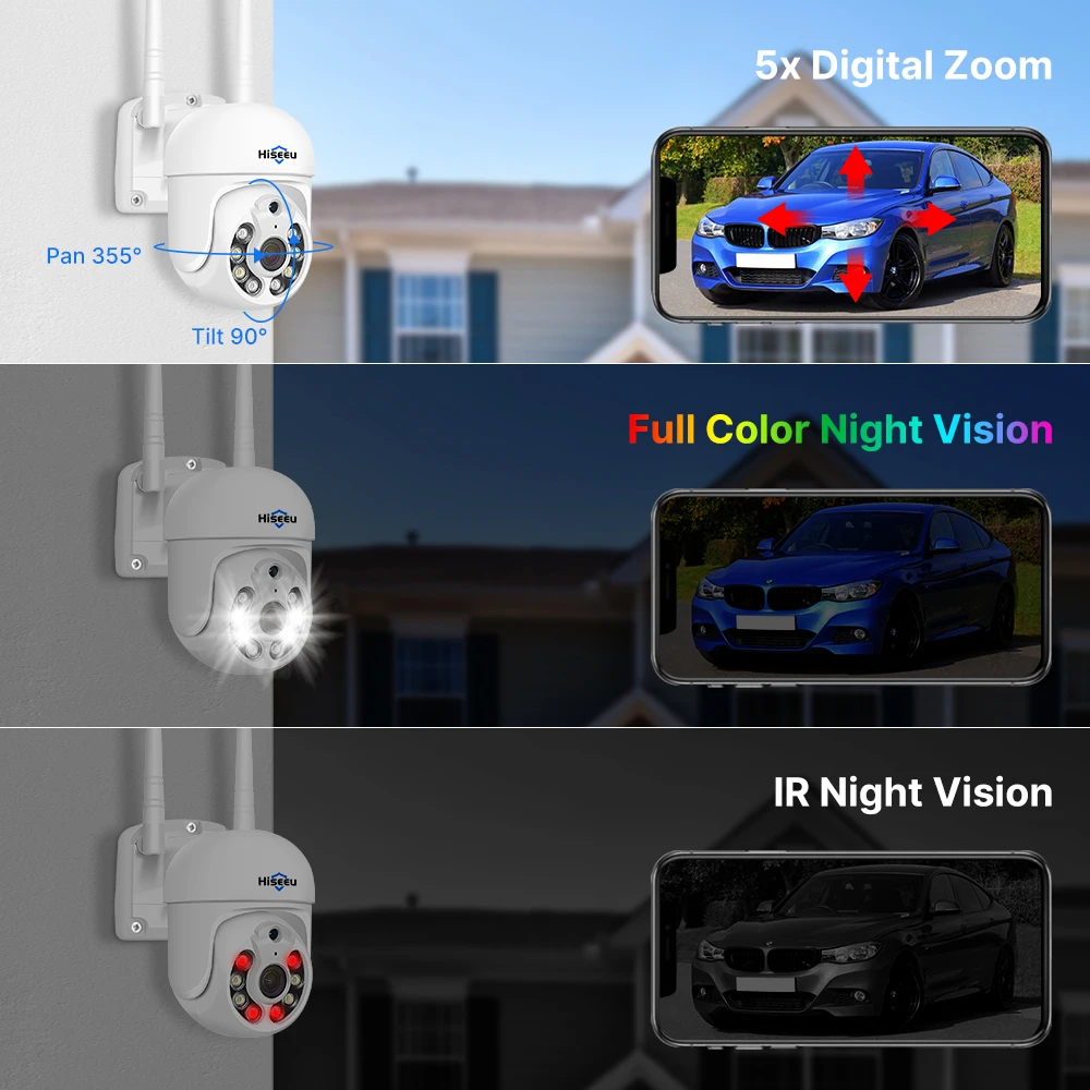 Hiseeu 5MP WiFi CCTV PTZ Camera Security System Kit 10CH NVR AI Motion Tracking Color Night Vision IP Camera Surveillance System