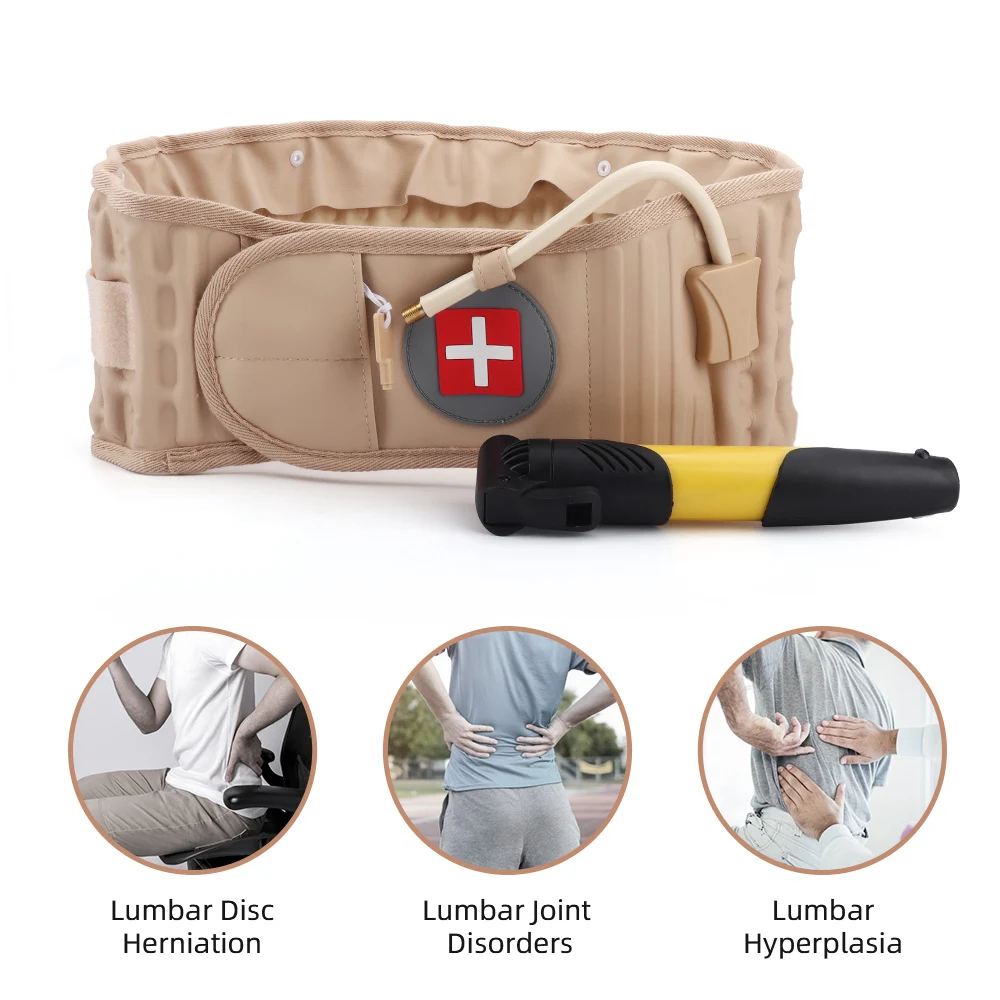 Aufblasbarer Unisex-Taillengürtel mit Lufttraktions-Rückenstütze aus PU-Leder zur Schmerzlinderung im unteren Rückenbereich, verstellbare Schutzausrüstung für Erwachsene – Detail 5