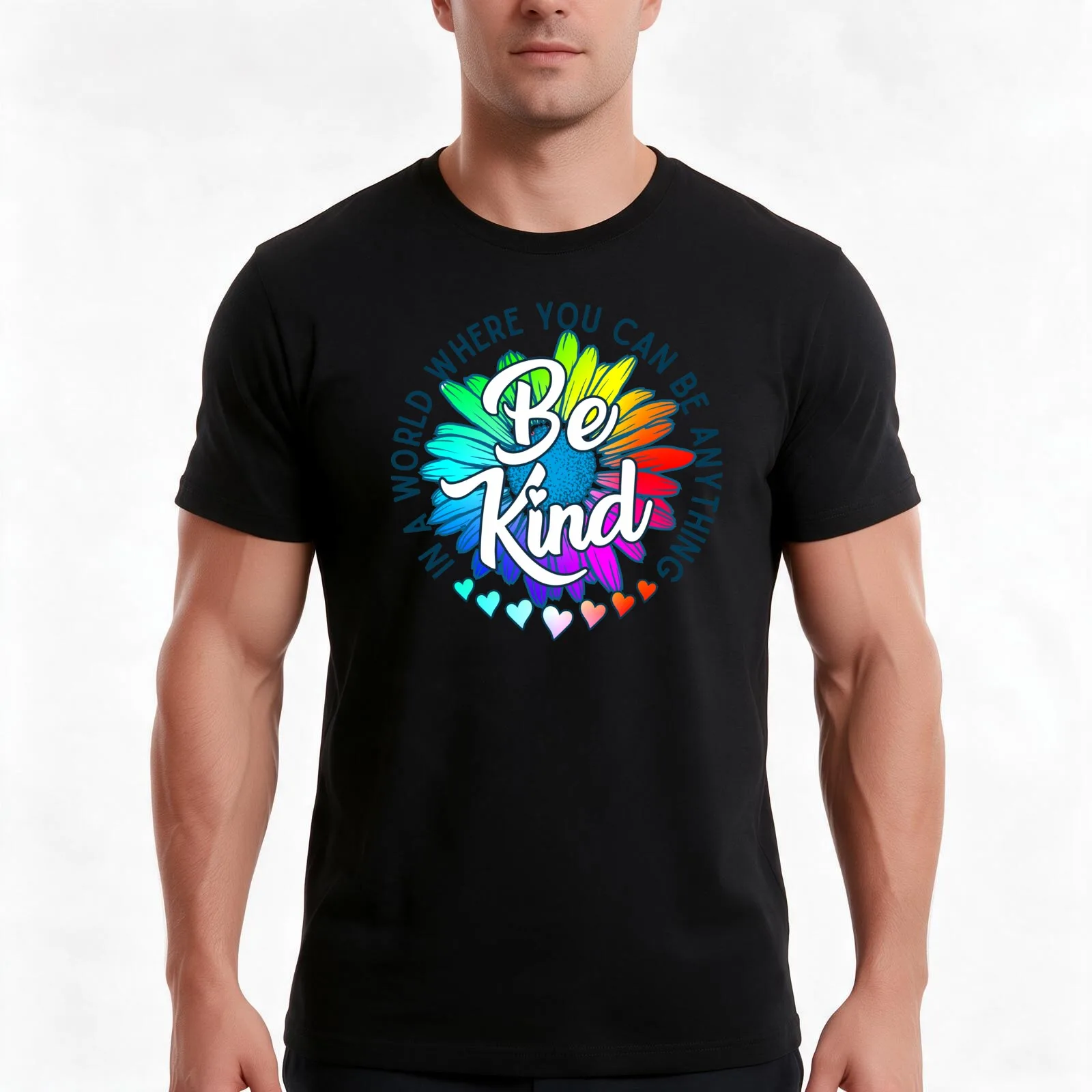 In a world where you can be anything be kind rainbow daisy flower T-Shirt Summer Casual Cotton Tee Oversized Streetwear Tops