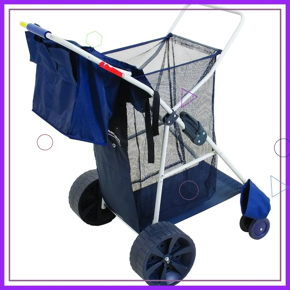 

Foldable Beach Cart with Large Capacity, Holds Cooler and Chairs, Easy Pull on Sand and Grass