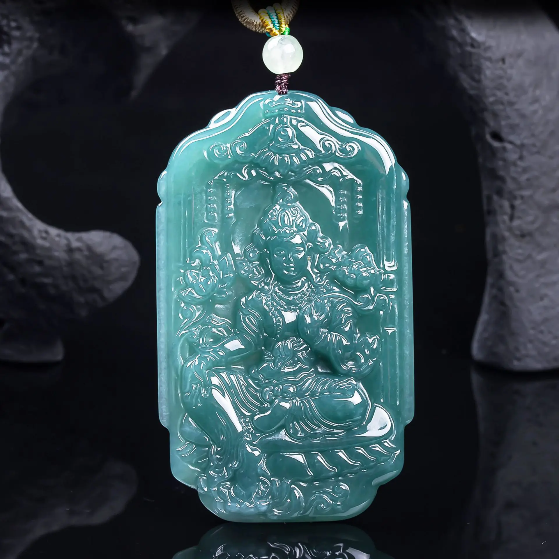 

Натуральный жадеит Тара Гуаньинь, двустороннее ожерелье тонкой работы, нефритовый кулон, модный амулет, подарок для мужчин и женщин, пары