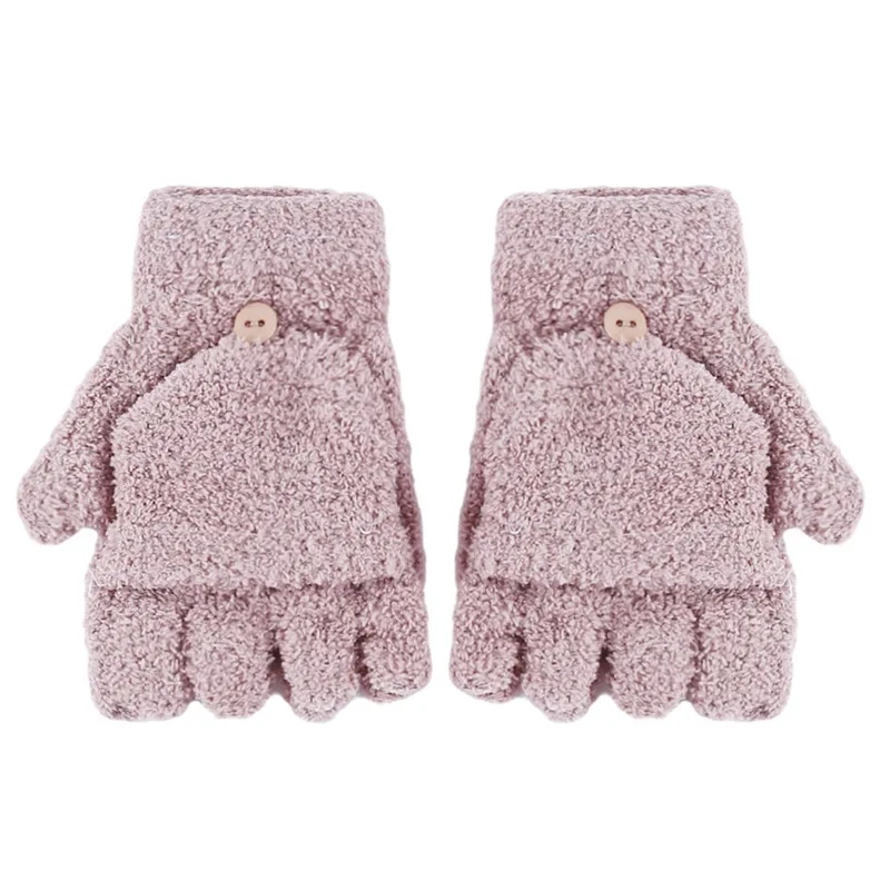 Student Dual-use Boys Girls Warm Winter Coral Velvet Gloves Convertible Flip Top Half Finger Gloves Knitting Mittens