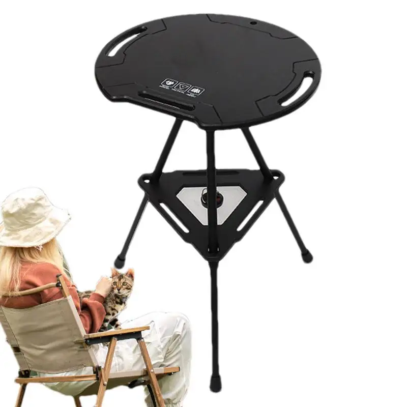 Round Camping Table Folding Camping Folding Desk Lifting Table Portable Desk Foldable Camp Table Round Lightweight For Beach BBQ