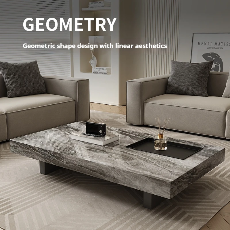 

"2025 Premium Italian Slate Coffee Table - Luxury Marble Pattern Minimalist Side Table for Small Modern Living Room"