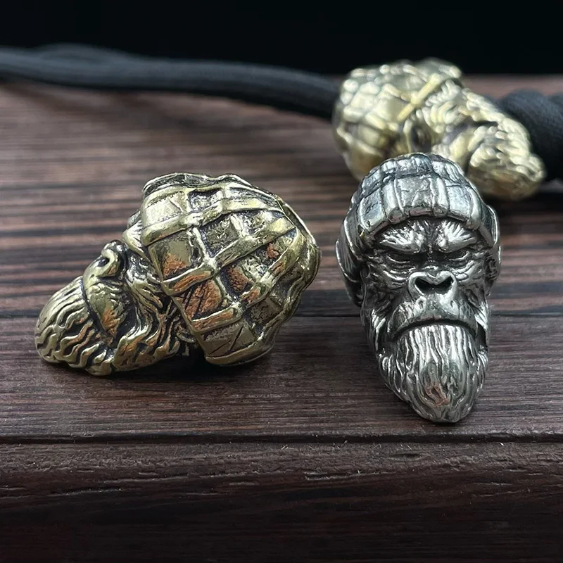 Woolen Hat Gorilla Head Sculpture Brass Knife Beads Animal Orangutan EDC DIY Woven Paracord Lanyard Charms Pendants Accessories