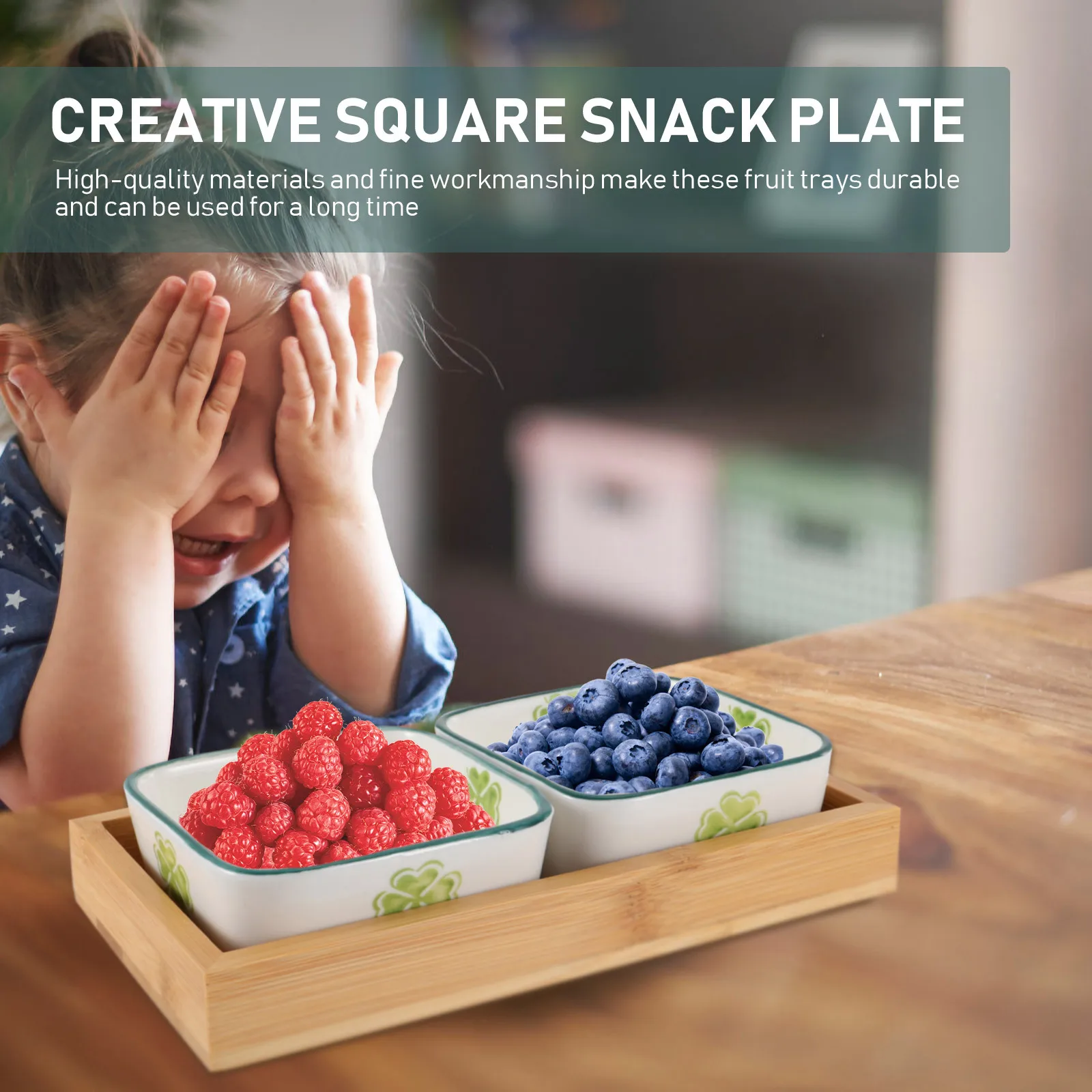 

Divided Fruit Tray Snack Serving Ceramic Nuts Plates Wood Holder Multipurpose Trays Cartoon Patterns Storage