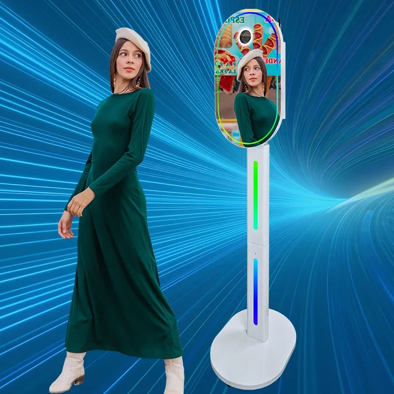

15.6inch DSLR Camera Photo Booth Bracket with Selfie Touch Screen Mirror Photo Booth App Control RGB Lighting Music Synchronizat