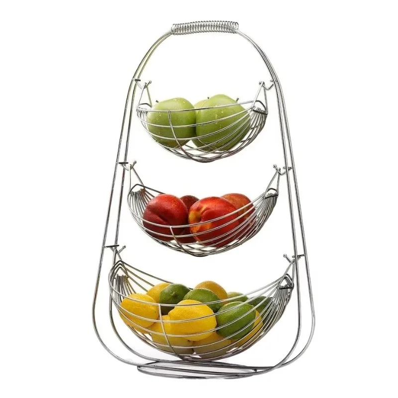 

Modern environmentally friendly wire three-layer multi-functional rocking fruit basket with storage