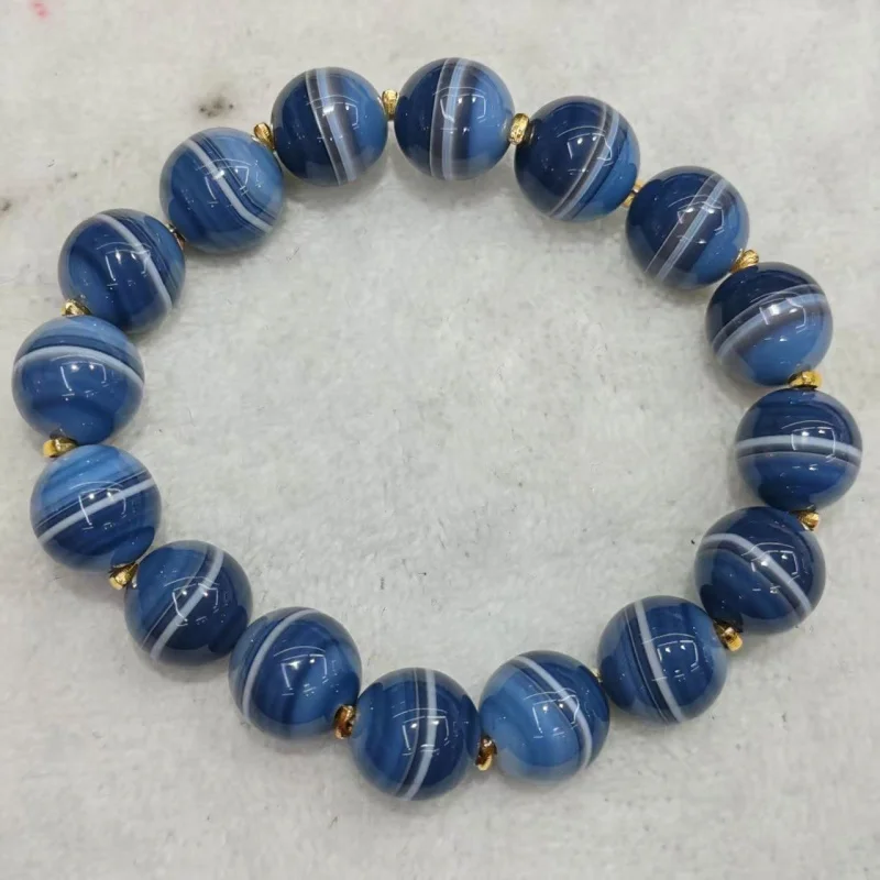 Premium Silk Wrapped Blue Qin Bracelet 10Mm Smooth Surface Medicine Master Agate Dzi Bead Unisex Fashion Versatile Style