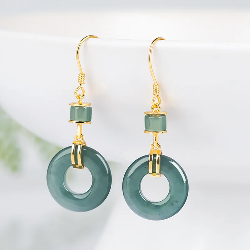 

High Grade S925 Silver Inlaid Natural A-goods Emerald Blue Water Earrings Ice Jade Fashion Women's Earrings Ins Drop Shipping