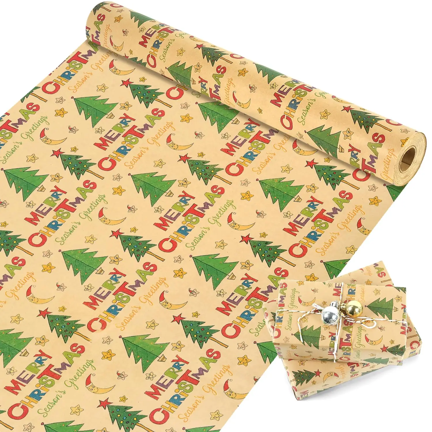 1 Roll -17 Inch X 590 Inch- Christmas Wrapping Paper Roll, Vintage Brown Gift Wrapping Paper,Arts Crafts Christmas Decorations