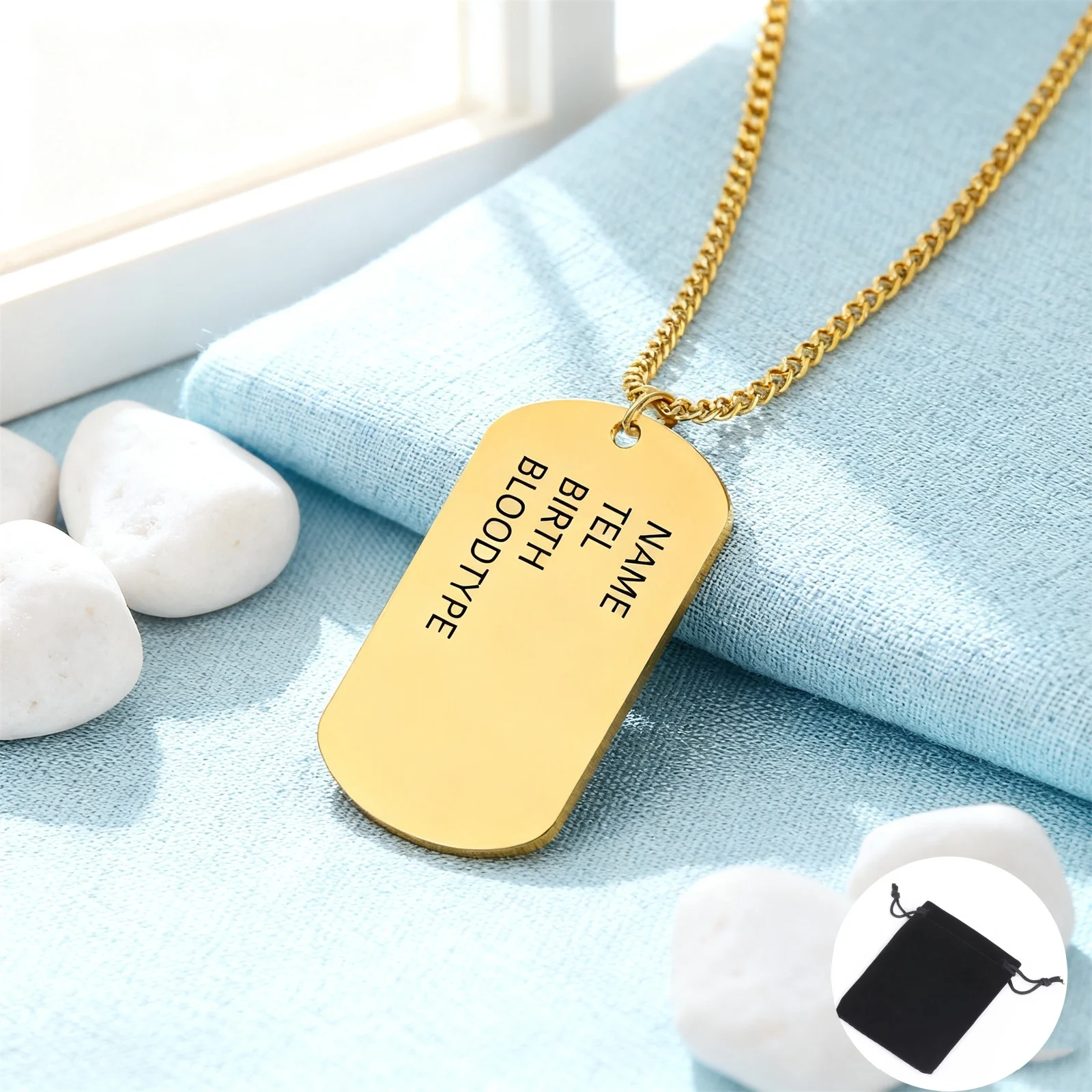 Customized Name Phone ID Label Necklace Stainless Steel Personalized Geometric Information Logo Necklace Couple Jewelry Gift