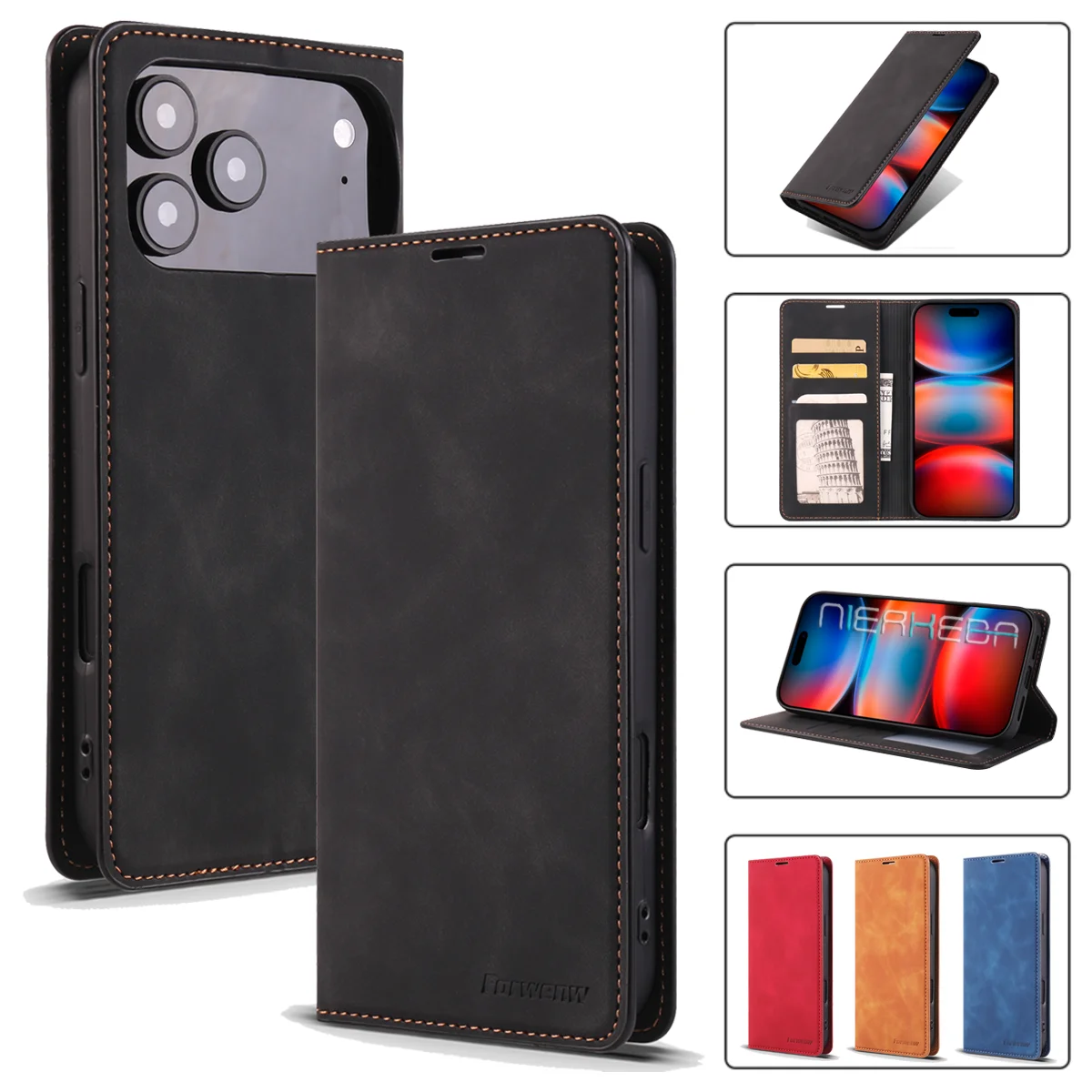 Magnetische Flip-Ledertasche für iPhone 17 Air 16 15 14 Pro Max 16E 13 12 11 Pro XS Max X XR 8 7 Plus Wallet Card Solt Phone Cover