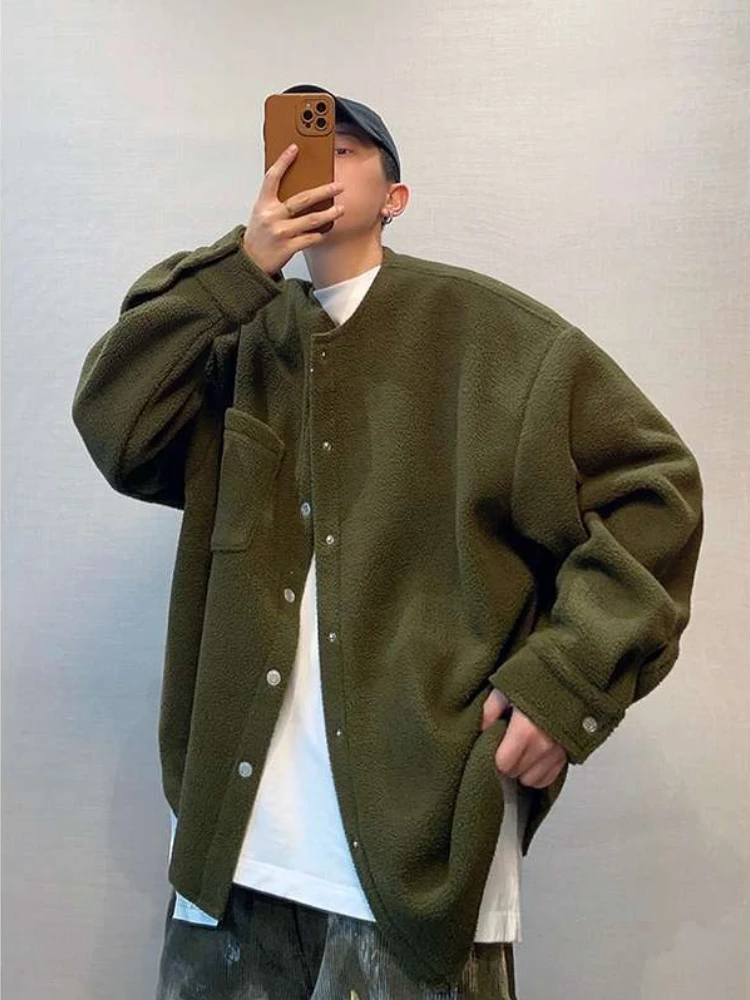 

Мужская однотонная теплая рубашка большого размера на флисовой подкладке в стиле ретро