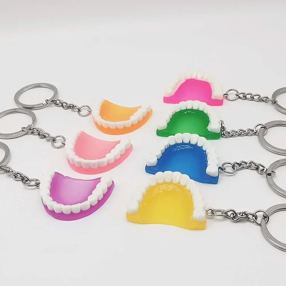 10 Pcs Denture Keychain Ring Pendant Halloween Decors Sweater False Teeth Pendants Resin Random Color