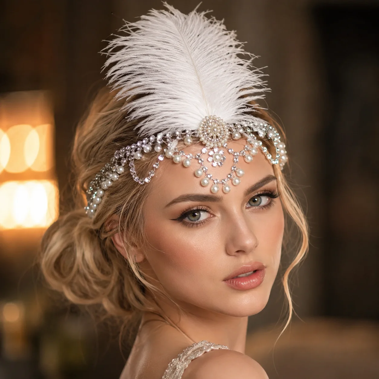Exquisite Vintage Feather Headband Prom 1920s Hair Accessories Boho Ethnic Gatsby Rhinestone Head Chain Tiara Queen for Women