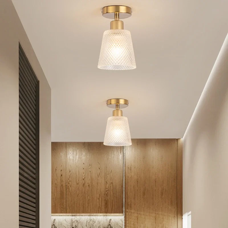 

Modern Minimalist Entrance Lamp Small Rooms Bedrooms Balconies Corridors LED Lights Pure Brass Ceiling Lights