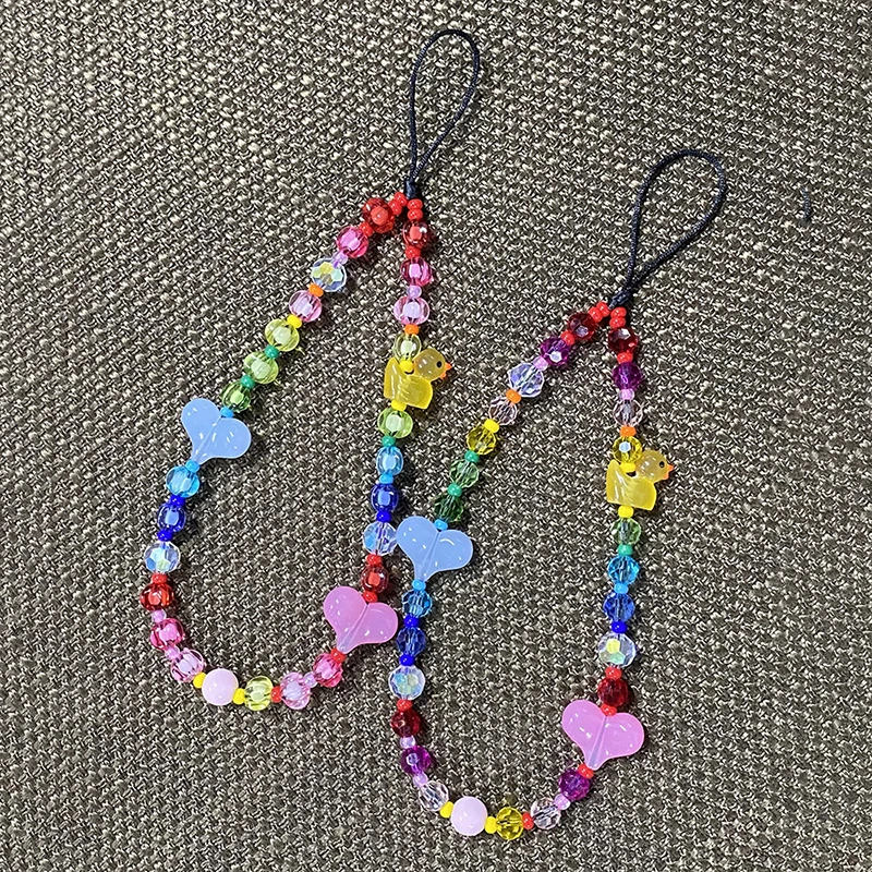 Colorful Beaded Phone Charm Summer Beach Animal Duck Heart Cell Phone Strap Lanyard Trendy Y2K Accessories