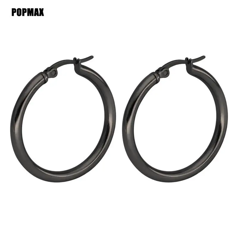 POPMAX Classic Stainless Steel Ear Buckle for Women Trendy Gold Color Small Large Circle Hoop Earrings Jewelry Accessories