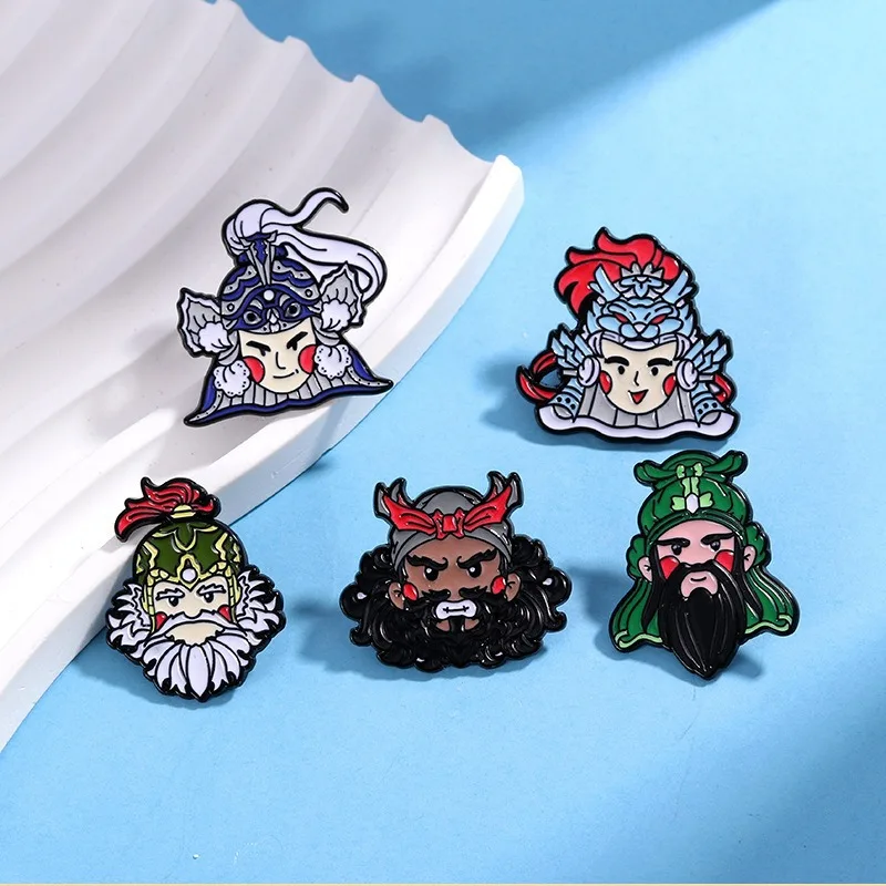 Classic Story Characters Enamel Brooch Lapel Pin Drama General Warrior Beard Old Man Chinese Style Badge Jewelry Gift For Friend