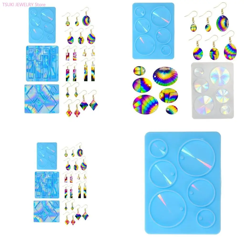 

62KE Oval Resin Mold Holographic-Rectangle Rhombus Silicone Mold Rainbow Light Effect
