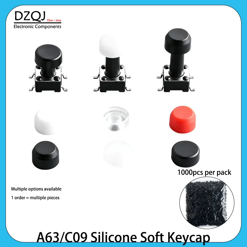 DZQJ A63/C09 Silicone Soft Keycap, fits 6*6 round head 6x6 tactile switch, waterproof, transparent & black