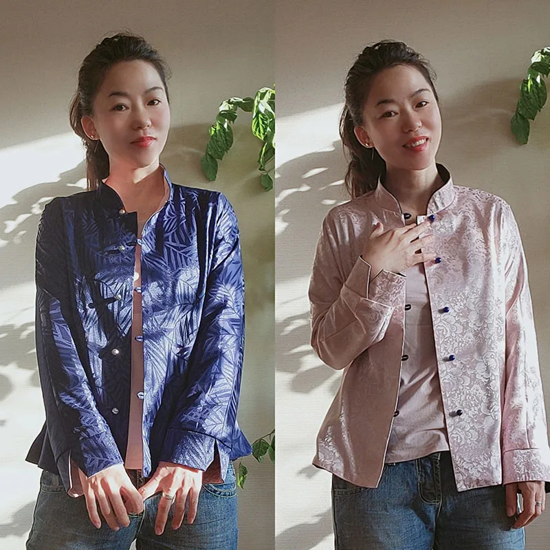 

Весенне-осенняя новая двусторонняя шелковая верхняя одежда с открытым передом, длинными рукавами, воротником-стойкой, на одной пуговице, приталенная, бренд Peach