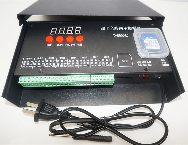 DC5V 12V wodoodporny regulator pikseli T8000 AC110V-220V karty SD LED kolorowy kontroler dla WS2801/WS2811/WS2812/2815 taśmy