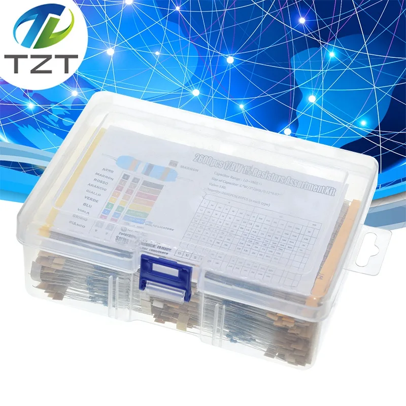 

2600Pcs 130 Values 1/8W 0.125W 1% Metal Film Resistors Assorted Pack Set Resistors Assortment Kits Fixed Capacitors