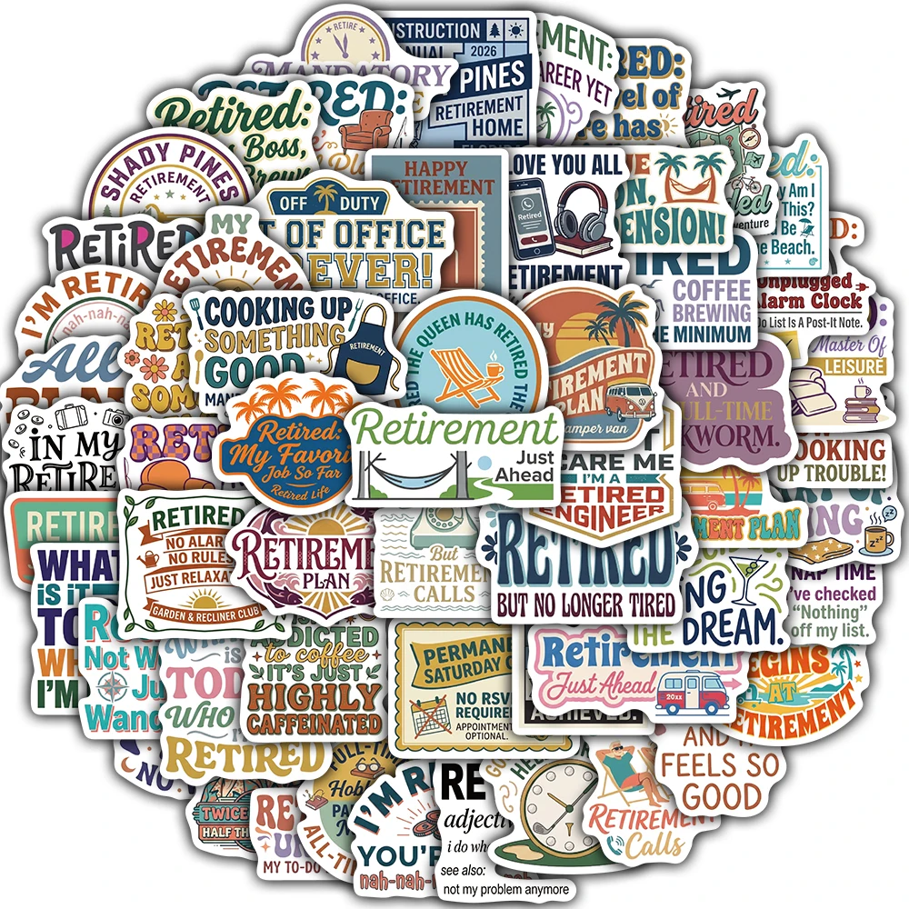 57PCS Sticker Funny Retirement Print Notebook Stationery Waterproof Decorative Guitar Scrapbooking Phone Harajuku Graffiti Decal