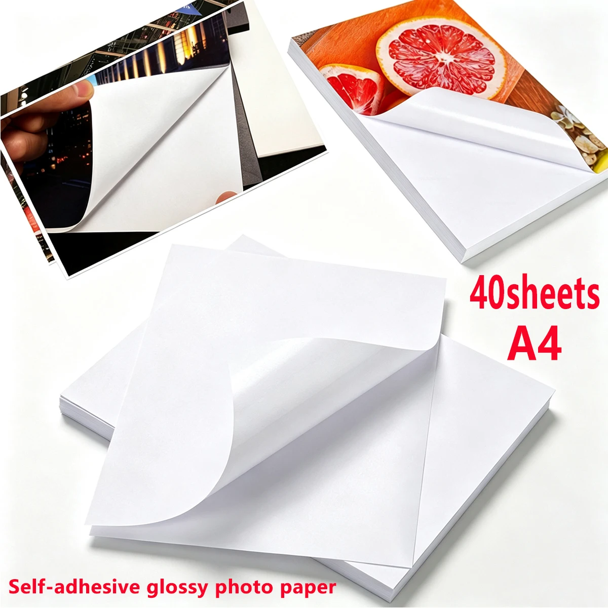 A4 Self-Adhesive Glossy Photo Paper,Sticky Photo Paper, 8.27*11.69inch, 200 GSM,Inkjet for Photos,Labels,DIY,Office