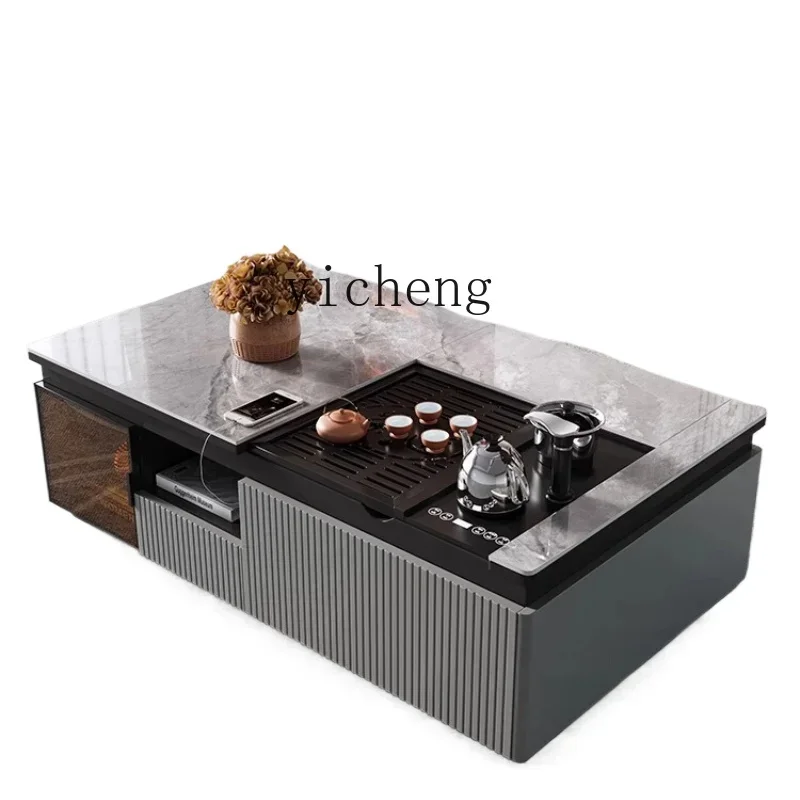 

lift coffee table kettle automatic living room household multi-functional rock slab tea table set integrated