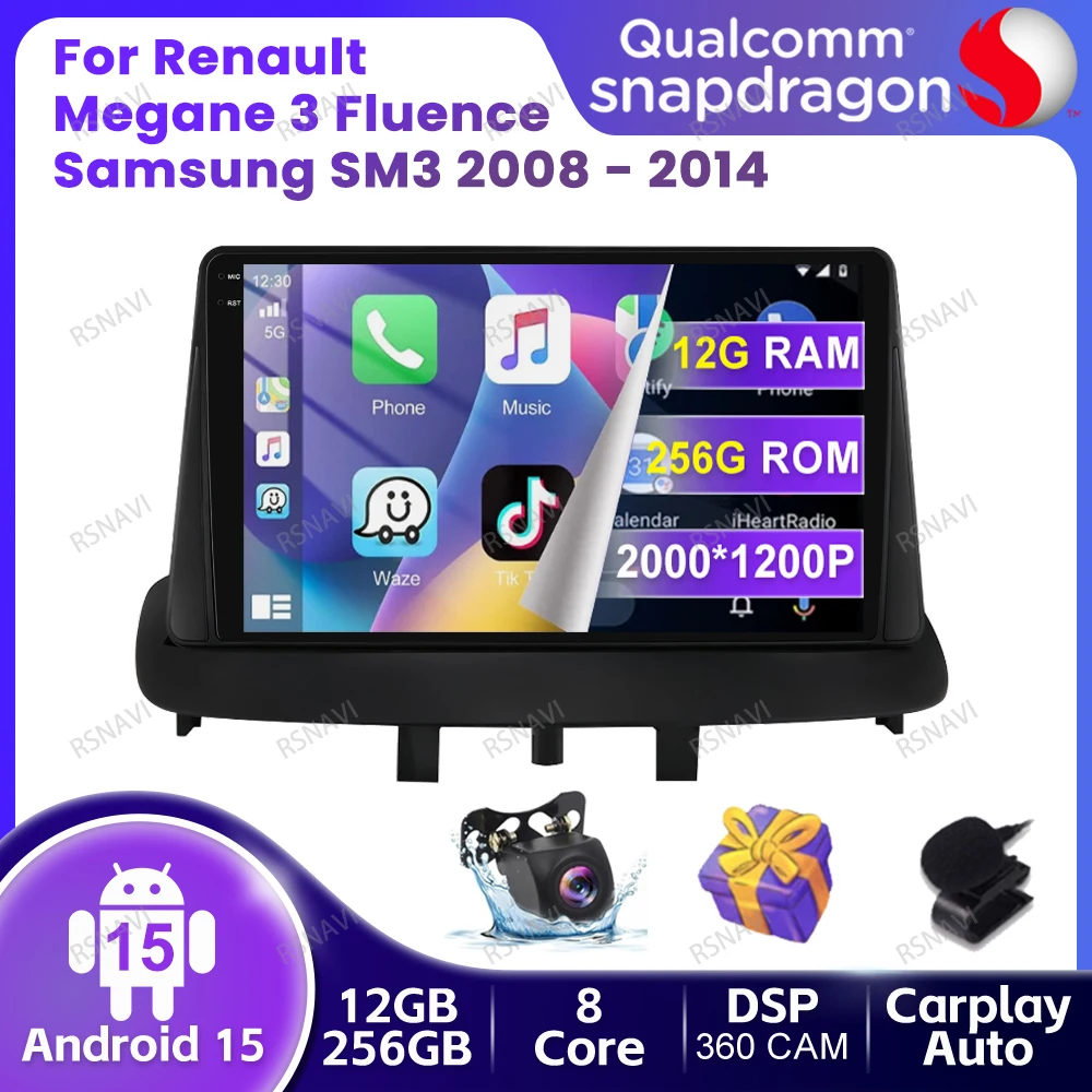 

Car Radio Android 15 For Renault Megane 3 Fluence Samsung SM3 2008 - 2014 GPS DVD Multimedia Autoradio Wireless Carplay Auto DSP