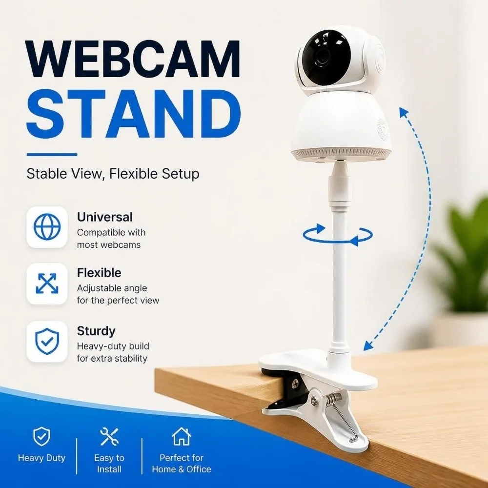 Multifunctional Universal Camera Clamp Mount Flexible Heavy Duty Clip on Webcam Stand Punch-free Sturdy Camera Bracket Desktop