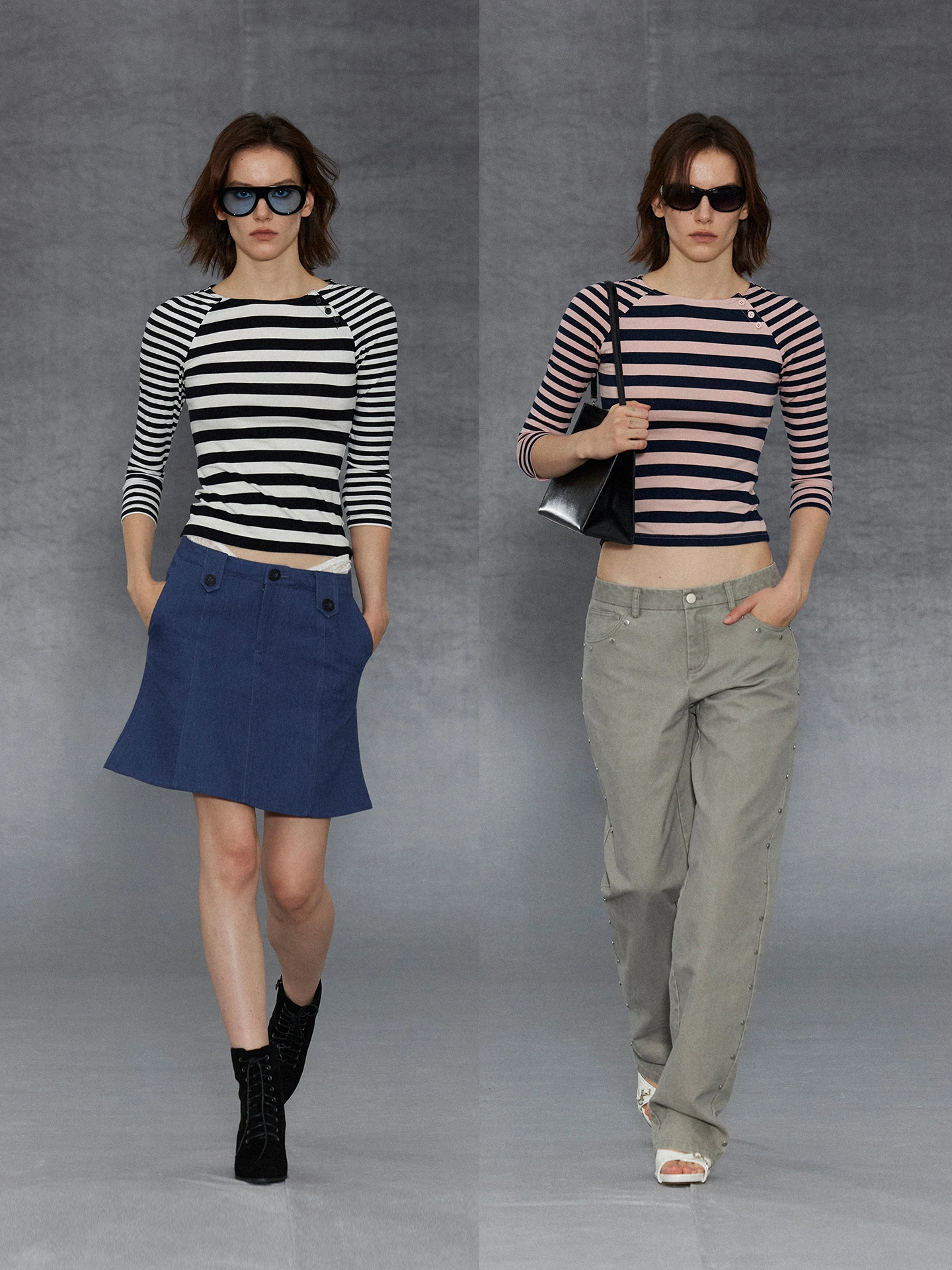 

Slim Fit Long Sve T-irt Retro Series Diagonal Button Stripe Design Casual Sle Women's Premium Quali Cotton Tee