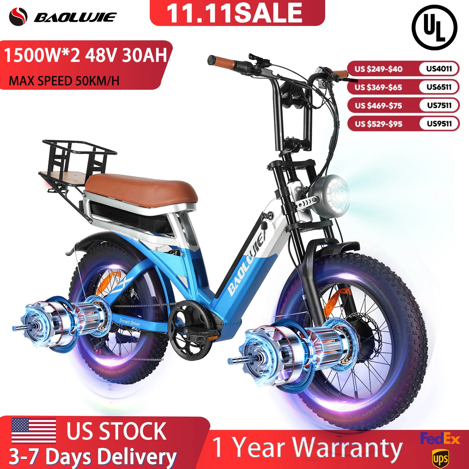 

【1 год гарантии】BAOLUJIE 2033 2000 Вт двойной мотор Ebike электрический велосипед для взрослых 48 В 30 Ач аккумулятор электрический велосипед гидравлический тормоз