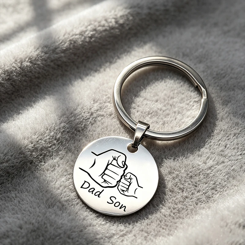 Llaveros con colgante personalizado con el nombre de papá e hijo, para fotos, regalos personalizados para el Día del Padre, joyería de acero inoxidable 304.